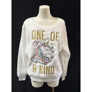 Women’s Snooze Button Unicorn Graphic Sweater Sz L